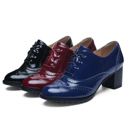 Lace Up Oxford Shoes Middle Heels for Women