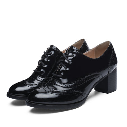 Lace Up Oxford Shoes Middle Heels for Women