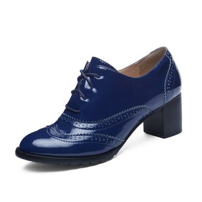 Lace Up Oxford Shoes Middle Heels for Women