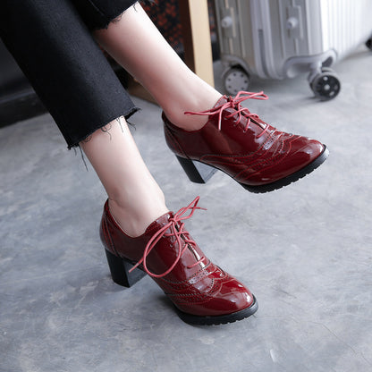 Lace Up Oxford Shoes Middle Heels for Women