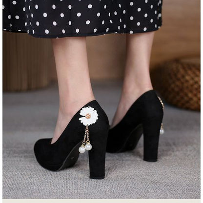 Women Flower Pearl Platform Pumps High Heels