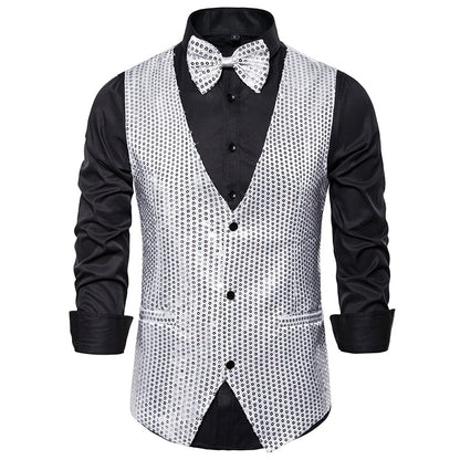 Sequined Men's Vest With Bowtie Performance Clothing