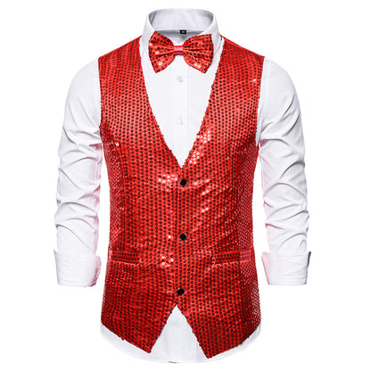 Sequined Men's Vest With Bowtie Performance Clothing