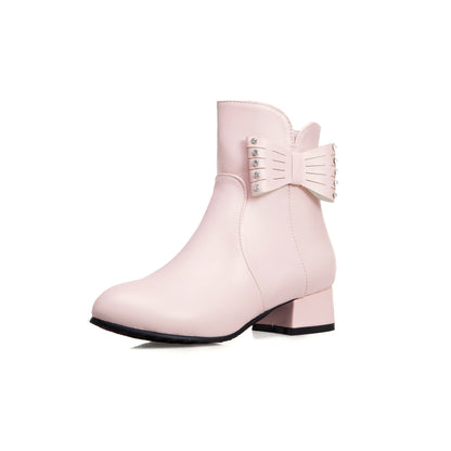 Women's Bow Low Heeled Short Boots