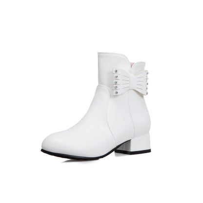 Women's Bow Low Heeled Short Boots