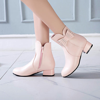 Women's Bow Low Heeled Short Boots