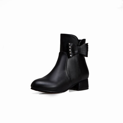 Women's Bow Low Heeled Short Boots