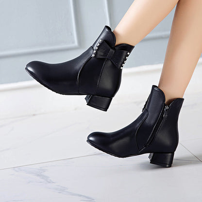 Women's Bow Low Heeled Short Boots