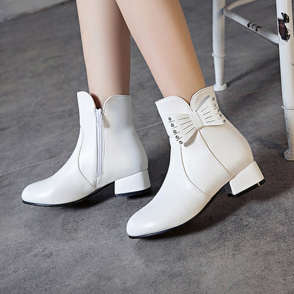 Women's Bow Low Heeled Short Boots