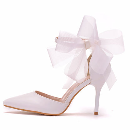 Women Butterfly Flora Ankle Strap Pointed Toe Bridal Wedding Shoes Stiletto Heel Sandals