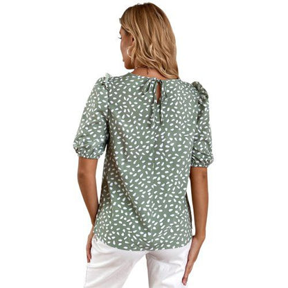 Womens Floral Printed Short Sleeve Chiffon Shirt Top