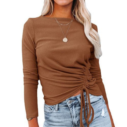 Womens Drawstring Solid Color Long Sleeve Sweater