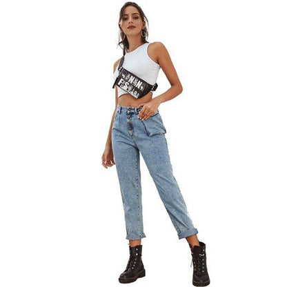 Retro Fashion Washable High Waist Denim Long Women Jeans