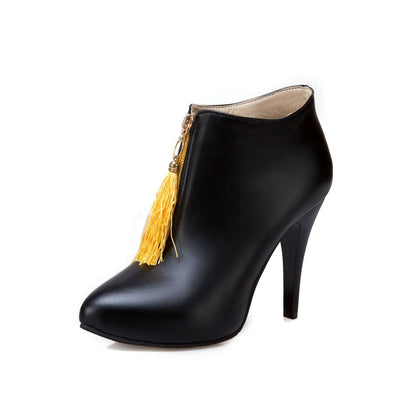 Women Zip Tassel High Heel Ankle Boots