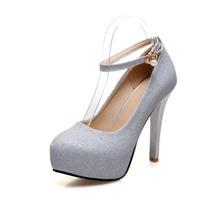 Women Ankle Strap Sequined High Heels Platform Pumps