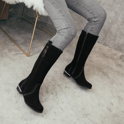 Women Suede Low Heel Knee High Boots