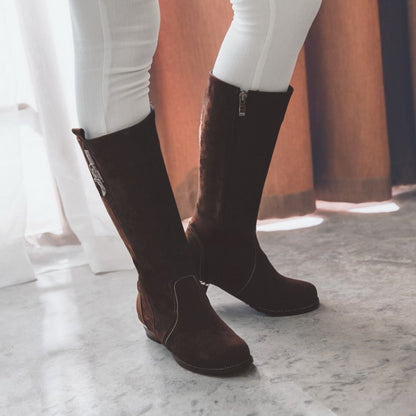 Women Suede Low Heel Knee High Boots