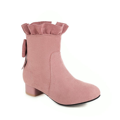 Women Ruffle High Heel Short Boots