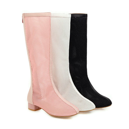 Women Heels Mesh Knee High Boots