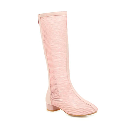 Women Heels Mesh Knee High Boots