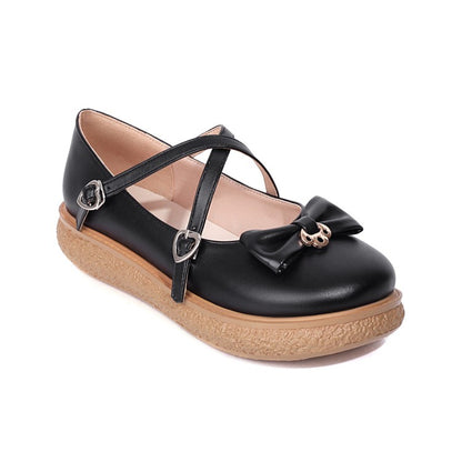 Women Cross Straps Flats Shoes with Bowtie