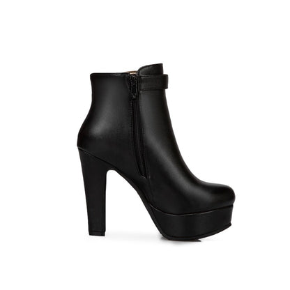 Women Buckle Zipper Platform High Heel Short Boots