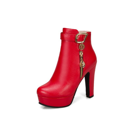 Women Buckle Zipper Platform High Heel Short Boots