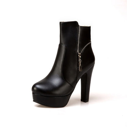 Women Chunky High Heel Short Boots