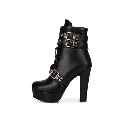 Women High Heel Platform Short Motorcycle Boots