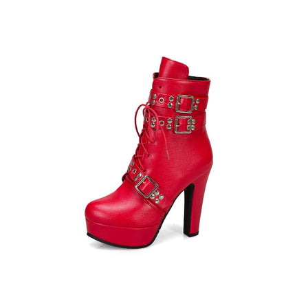 Women High Heel Platform Short Motorcycle Boots