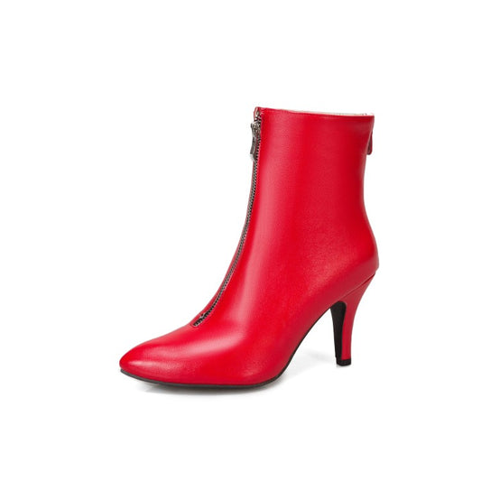 Women Pointed Toe Zipper High Heel Short Boots