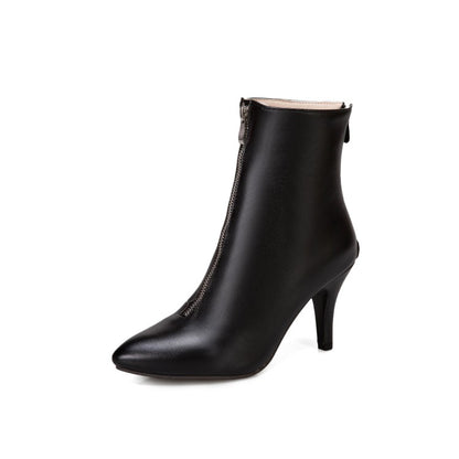 Women Pointed Toe Zipper High Heel Short Boots