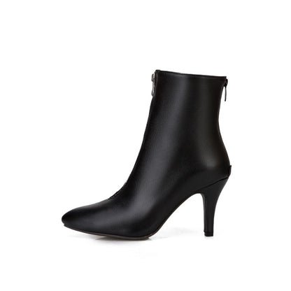 Women Pointed Toe Zipper High Heel Short Boots