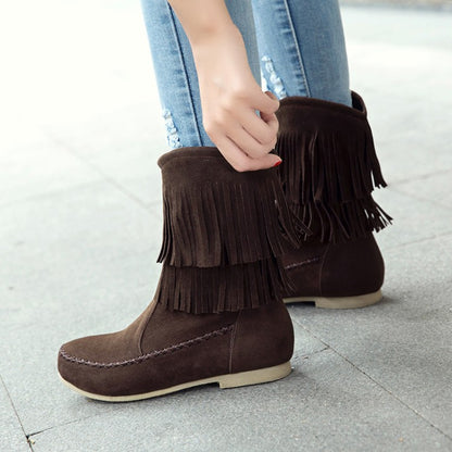 Women Tassel Low Heels Short Boots