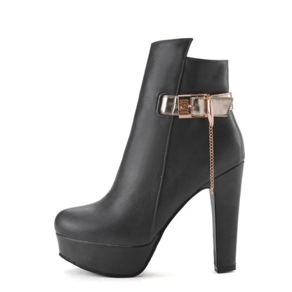 Women Metal Platform High Heel Short Boots