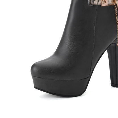 Women Metal Platform High Heel Short Boots