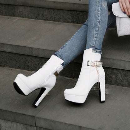 Women Metal Platform High Heel Short Boots