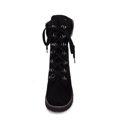 Women Lace Up Low Heels Short Boots