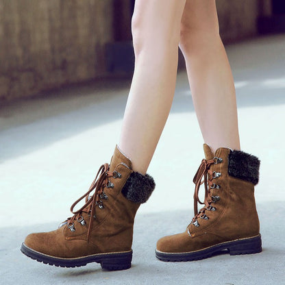 Women Lace Up Low Heels Short Boots