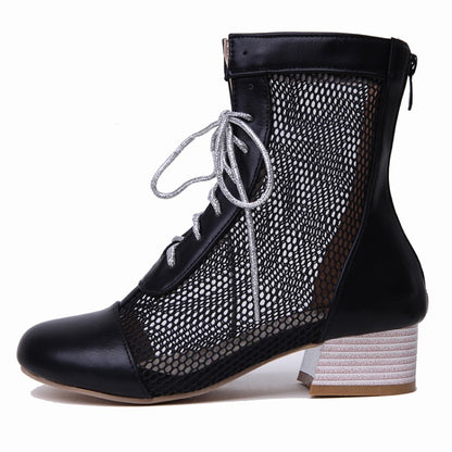 Women Hollow Out Block Heels Short Boots