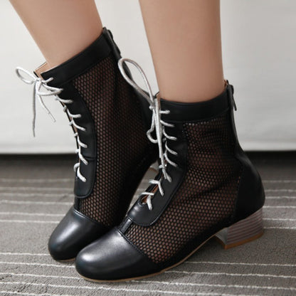 Women Hollow Out Block Heels Short Boots