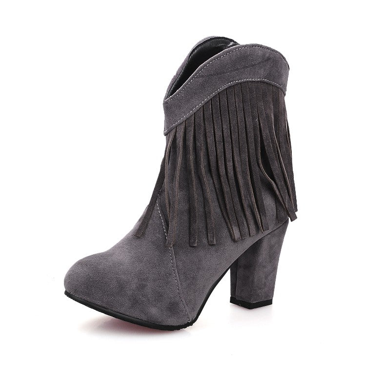 Women Tassel High Heels Short Boots