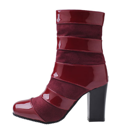 Women Patent Leather High Heels Short Boots