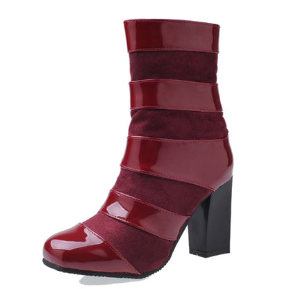 Women Patent Leather High Heels Short Boots