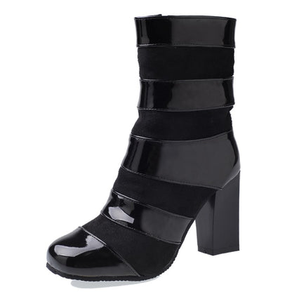 Women Patent Leather High Heels Short Boots