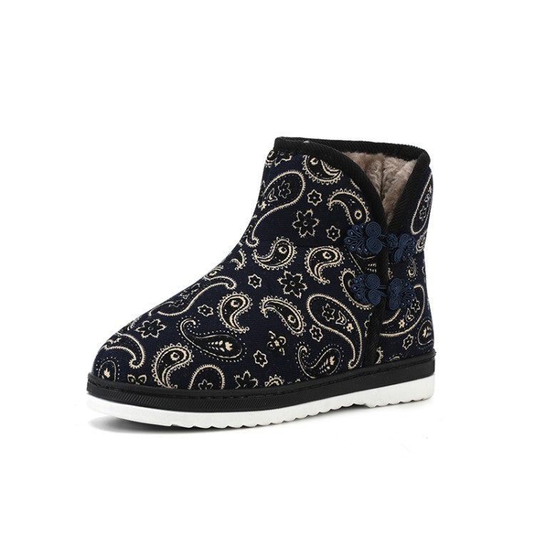 Women Winter Floral Printed Short Snow Boots