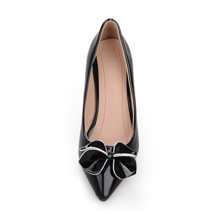 Women Patent Leather Bowtie High Heel Stiletto Pumps