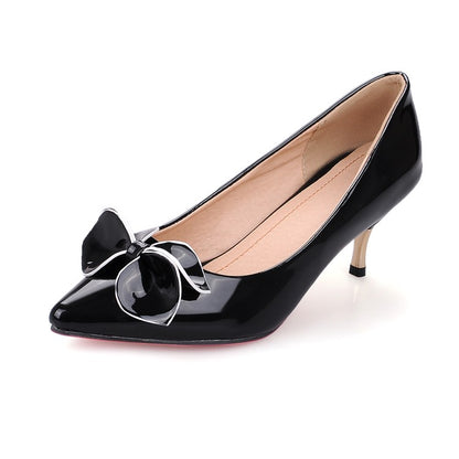 Women Patent Leather Bowtie High Heel Stiletto Pumps