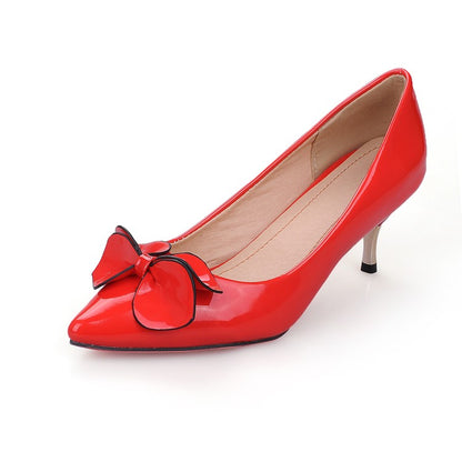 Women Patent Leather Bowtie High Heel Stiletto Pumps