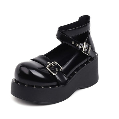 Women Buckle Strap Platform Wedge Heels Shoes